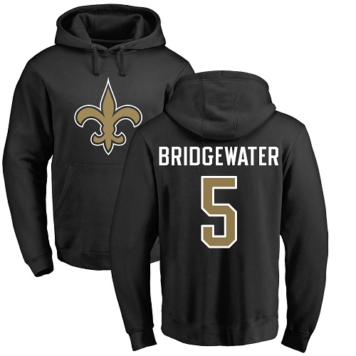Men New Orleans Saints Black Teddy Bridgewater Name and Number Logo NFL Football 5 Pullover Hoodie Sweatshirts